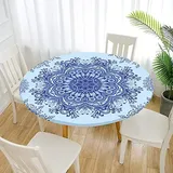 Morbuy Rund Tischdecke Elastisch, Lotuseffekt Abwischbar Rund Tischdecken Mandala Tischtuch für Küchen Garten Outdoor (Durchmesser 90cm,Barock)