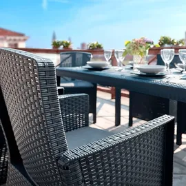 BICA Gastro Essgruppe Lido | Esstisch Houston mit 6 Sesseln | Wetterfeste Gartenmöbel in Graphite