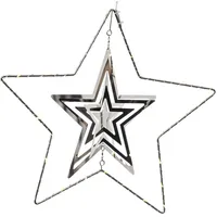 MARELIDA LED Stern 3D Dekohänger Metallstern Weihnachtsstern Timer D: 30cm silber
