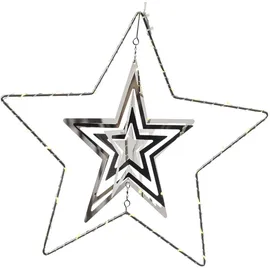 MARELIDA LED Stern 3D Dekohänger Metallstern Weihnachtsstern Timer D: 30cm silber