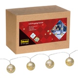 IDENA 31267 - LED Girlande 10 LED in goldenen Weihnachtskugeln, warmweiß, batteriebetrieben, mit 6 Stunden Timer Funktion, Lichter-Kette als Dekoration zur Adventszeit und zu Weihnachten