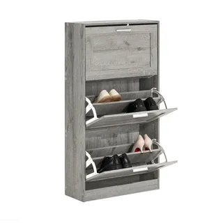 SoBuy Schuhschrank Grau, Holzwerkstoff, 60x115x23 cm, Garderobe, Schuhaufbewahrung, Schuhkipper
