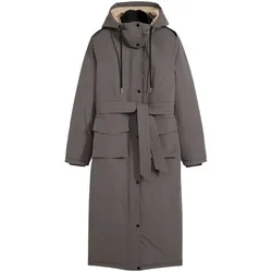 Damen Mantel mit Gürtel nachhaltiger Winter-Mantel mit Kapuze Outdoor-Jacke 956903 Dunkelgrau - 