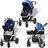 vidaXL Kinderwagen 3 in 1 aluminium blau/schwarz