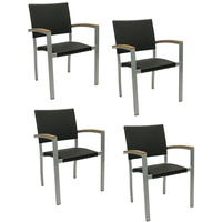 4x Konway BORNEO Stapelsessel Schwarz Premium Polyrattan Garten Sessel Stuhl Set