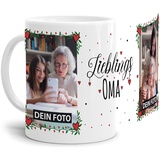 Tasse - Lieblings-Oma - zum selbst Gestalten mit zwei Fotos - personalisierbare Fototasse für Oma aus Keramik, Weiß, 300 ml