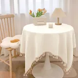 Tischdecke Rund wasserdichte, 120 cm Abwaschbar Baumwolle Leinen Tischdecken mit Quaste fleckenabweisend Tischdecke Outdoor Tischtuch Geeignet für Party Picknick Essen Couchtisch Gartentisch