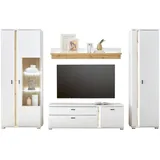 furn.design Wohnwand weiß Eiche Wotan, Metall, Nachbildung, 305x200x42 cm, Wohnzimmer, Wohnwände, Anbauwände