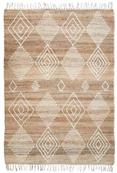 PRIMI LOSANGES - Tapis en chanvre avec motifs losanges en laine épaisse naturel 120 x 170 cm Beige