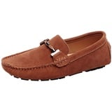 Jamron Herren Elegant Schnalle Halbschuhe Komfort Wildleder Fahrschuhe Stilvoll Mokassin Slippers Hausschuhe Pantoffeln Bräunen SN19020 EU47 - 47 EU Schmal