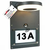 Grafner Wandlampe Edelstahl 2in1 mit Hausnummer und Bewegungsmelder 12,5 x 25,5 x 10,5 cm anthrazit