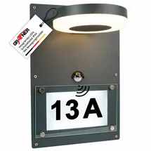 Grafner Wandlampe Edelstahl 2in1 mit Hausnummer und Bewegungsmelder 12,5 x 25,5 x 10,5 cm anthrazit