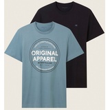 TOM TAILOR T-Shirt, (Packung, 2 tlg.), 1x mit großem Print 1x mit kleinem Logo auf der Brust,