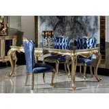 Casa Padrino Esszimmer-Set Luxus Barock Esszimmer Set Blau / Silber / Gold - 1 Esstisch & 6 Esszimmerstühle - Barock Esszimmer Möbel - Edel & Prunkvoll