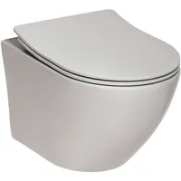 SANITOP-WINGENROTH 'aquaSu® Spülrandloses Wand WC Set Oveno, Design Hänge WC, Tiefspüler, Keramik, Abgang waagerecht, Slimline WC-Sitz Absenkautomatik, Duroplast Toilettendeckel, Matt-grau, 04972 6