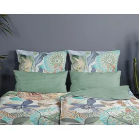 Muller Textil ZEPHIR Blumen/Mandala Grün 135 x 200 cm + 2 x 80 x 80 cm