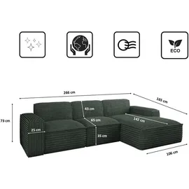 kaiser möbel Ecksofa, Sofa L form, Couch L form Siena L stoff Velo Grün Rechts - Grün