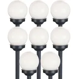 ETC Shop Kugelleuchte Solar 10 cm Solarleuchte Kugel Garten LED Solarkugel für Außen klein, Leuchtdauer ca. 6-8 Stunden, H 38 cm, 8er Set