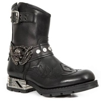 rackbone DJFOG Herren-Ritterstiefel, Biker-Stiefel, kurze Reitstiefel, mittelalterliche PU-Leder-Steampunk-Stiefel mit Totenkopf-Dekoration – Vintage-Stickerei, Western-Cowboy-Stiefel,Schwarz,40 EU - 40 EU