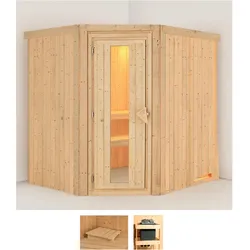 Sauna KARIBU "Siirin", beige (naturbelassen), ohne Ofen, (ohne Ofen), Saunen, ohne Ofen