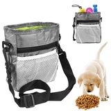 Futterbeutel für Hunde, Premium Hundefutter Taschen, Praktischer Leckerlibeutel mit Integriertem Hundkotbeutel Spender Verstellbarer Taillen/Schulterriemen für Hundetraining und Spaziergänge (Grau)