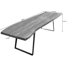 sam möbel gmbh Esstisch Baumkante Akazie nussbaum 300 x 100 schräges U-Gestell silber HALMSTAD - Braun, Holz, Echtholz,Akazie, Rechteckig,Rechteckig, U-Form, 300x79x100 cm, Esszimmer, Tische, Esstische