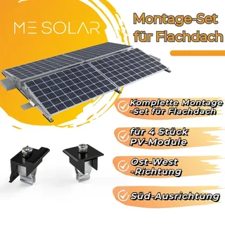 PV Halterung Flachdach Komplettset | für 4 Solarmodule | Ost-West/Süd |Aluminium