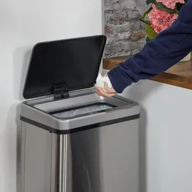 Relaxdays Mülleimer Sensor, 60 l, elektrischer Deckel, Müllbeutelhalter, Küchenmülleimer, Abfalleimer, Silber
