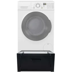 DELUKE® Waschmaschinen Untergestell mit Schublade RAGO - Stahl, für 150kg Universal Waschmaschinen Unterschrank Waschmaschinen Sockel Schwarz