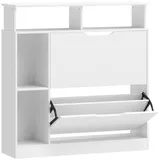 Homcom Schuhkipper 89 x 92 x 25 cm mit 2 Schubladen weiß / weiß matt