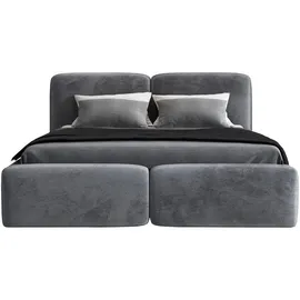 mebloland Polsterbett OLKE 140 x 200 mit Matratze und Bettkasten. Farbe: Grau - Grau