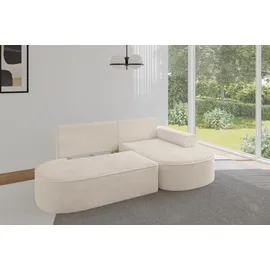 altdecor Eckcouch Cord mit Schlaffunktion 2-Sitzer Beige