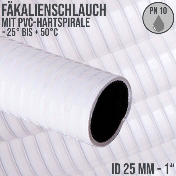 25 mm 1" Zoll Fü¤kal Fakalien Saug Ansaug Spiral Fü¶rder Abwasser Schlauch weiü PN 10 bar