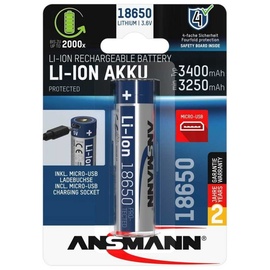Ansmann Li-Ion 18650 3,6V 3400mAh mit Micro-USB Ladebuchse mit Schutzbeschaltung