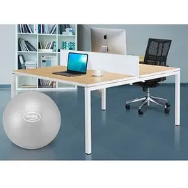 Paperflow easyDesk Doppelschreibtisch buche rechteckig, 4-Fuß-Gestell weiß 160,0 x 166,0 cm