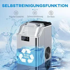 Homcom Eiswürfelmaschine, Ice Maker Edelstahl 24 Eiswürfel in 6-15 Min., 20kg/24h, 2,1L Wassertank, Selbstreinigend Eiswürfelbereiter mit Eissch... - Silber