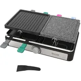 Buri - Skive Raclette Grill mit Natursteinplatte, Tischgrill für 8 Personen, 1400W, mit Pfännchen, Partygrill für den Garten, als Fondue,