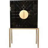 Casa Padrino Designer Barschrank Schwarz / Messingfarben 120 x 40 x H. 190 cm - Edler Weinschrank mit hochwertigen Keramikfliesen - Bar Möbel - Hotel Möbel - Luxus Qualität