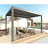 Mendler Pergola HWC-L46, Gartenpavillon Lamellen-Pavillon, 10cm-Aluminium-Gestell, Regenrinne sturmfest, 3x3m - anthrazit