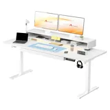 GTPLAYER Schreibtisch Elektrischer, 120x60cm mit Schubladen und Monitorständer, weiß - Weiß