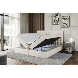 altdecor Boxspringbett mit Matratze und Lattenrost - VIONE - 140x200 cm - Beige Samt - Boxbett, Topper, Polsterbett mit Bettkasten, Bett mit Staura... - Creme