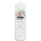 PhotoFancy® - Personalisierte Taufkerze mit eigenem Namen und Foto bedrucken lassen - Tauf-Kerze selbst gestalten - 29 cm Höhe - Design 'Olivenkranz' mit Foto