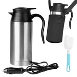 KUWUNG Auto Wasserkocher Edelstahl 12V, 750ml Reisewasserkocher Wasserkocher Camping Zigarettenanzünder, Tragbarer Reise Teekanne Auto Kettle Für Die Zubereitung Von Tee, Kaffee Babymilch