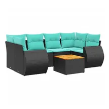 vidaXL Gartensofa-Set mit Kissen, schwarzes Polyrattan