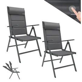 garmio Gartenstuhl Florenz 7-fach verstellbar 2er Set  schwarz  inkl. Nackenkissen
