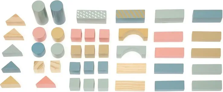5five Farbige Holz-Bausteine aus Kiefernholz, Lernspielzeug für kreatives Spielen und die frühe Lernphase, 50-teiliges mehrfarbiges Set