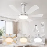 Hisummer 71cm Deckenventilator mit Beleuchtung, E27 Anschluss Nur Passende Fassung, Schnellmontage Deckenventilator mit Licht Leise und Fernbedienung für Klein Schlafzimmer Wohnzimmer Küche