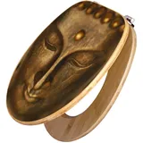 Banjado Design WC Sitz Bambus Toilettendeckel Toilettensitz Bambus Holz Klodeckel WC-Sitz Universal Scharnieren Motiv Buddha Gold