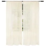 Woltu - 2er-Set Gardinen transparent mit Kräuselband Leinen Optik sand 140x175 cm