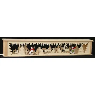 Rudolphs Schatzkiste Schwibbogen Schwibbogenerhöhung mit Schneemänner Waldtiere und Beleuchtung 72 x 10 x 10 cm